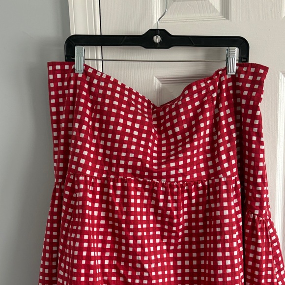 Anthropologie Hutch Drop Waist Red and White Gingham Plaid Midi Skirt 2X Flawed - Picture 4 of 10